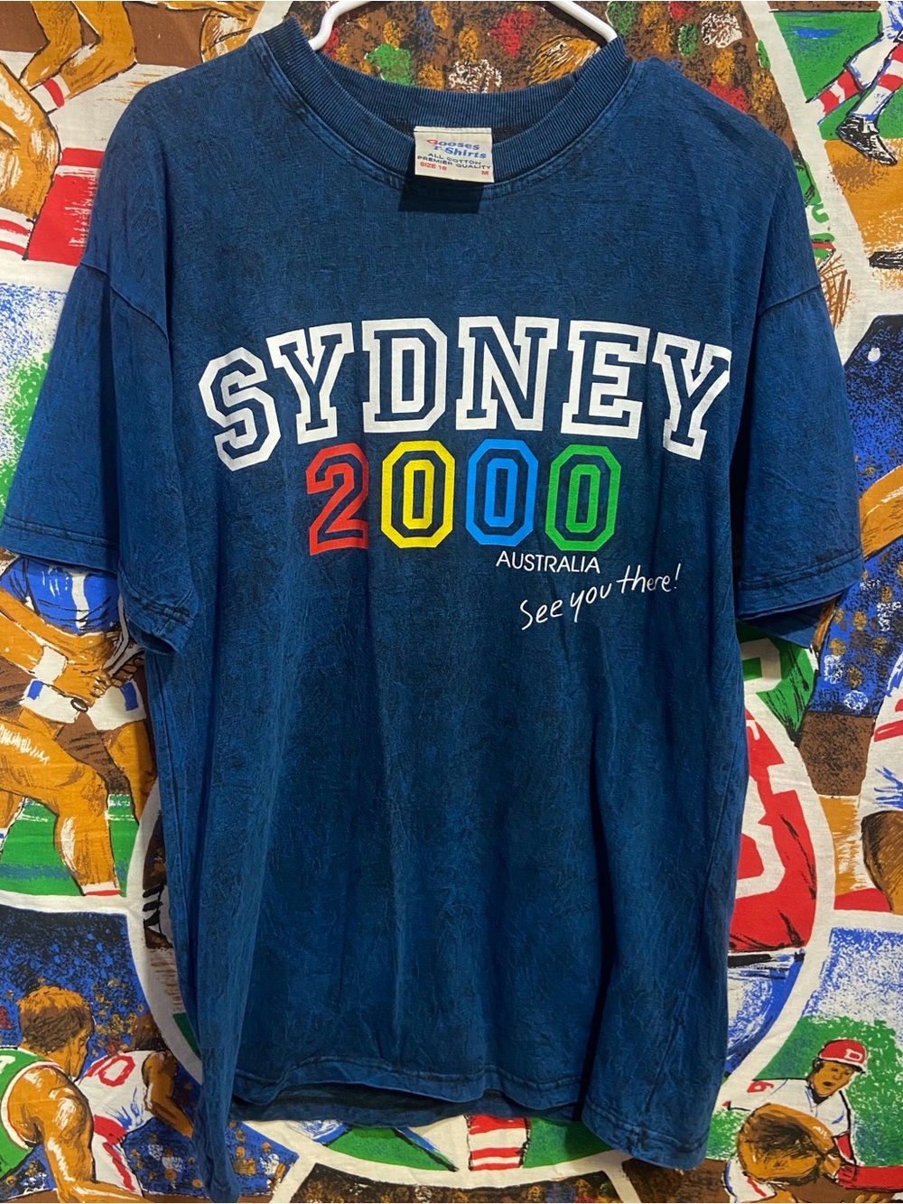 Vintage Sydney 2000 Graphic Tee - Navy Blue with Multicolor Print